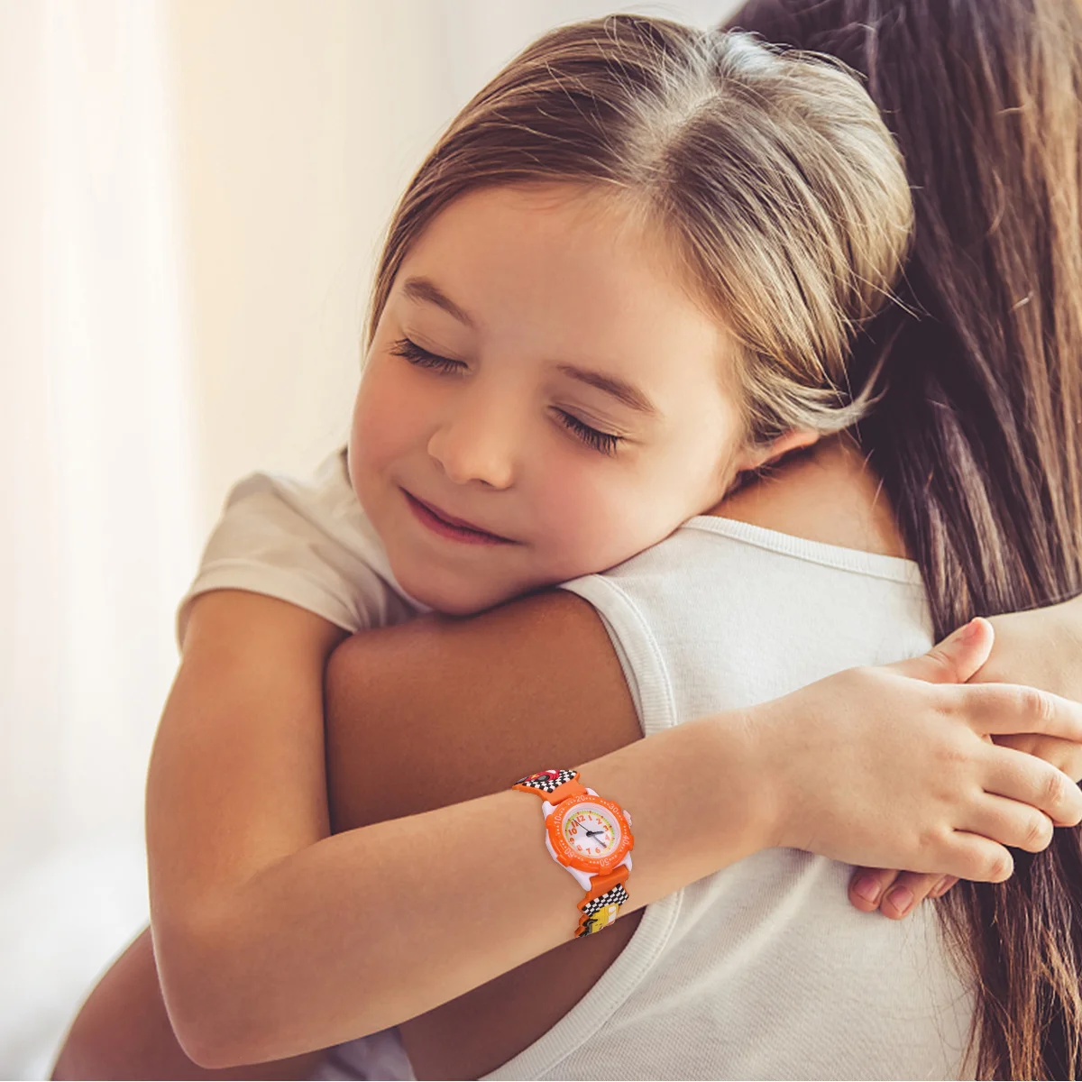 Cartoon 3D Kids Watch Orange Car Pattern Creative Waterproof Wristwatch Lightweight for Children 3D Kids Watch