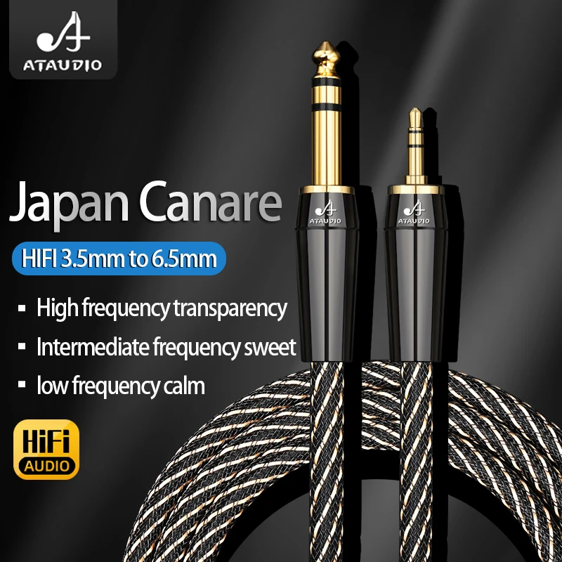 Hifi 3.5mm to 6.35mm Audio Cable 4N OFC Gold-plated Aux 3.5 Jack to 6.5 Jack Male to Male for Mixer Amplifier