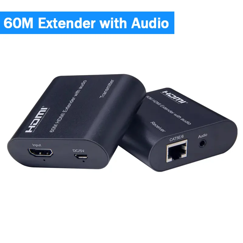 موسع HDMI 1080P 60M مع مستخرج الصوت عبر Cat5e/6 RJ45 كابل إيثرنت HDMI محول استقبال الصوت والفيديو