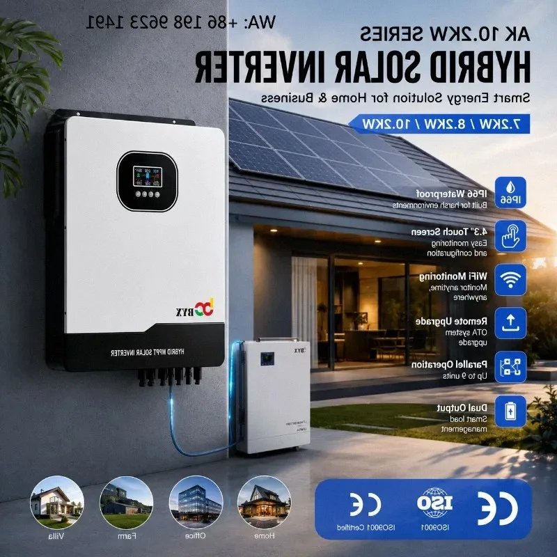 3KW-10.2KW Off-Grid Hybrid Solar Inverter Dual Built-in MPPT 160A Charge Controller Large Solar Energy System