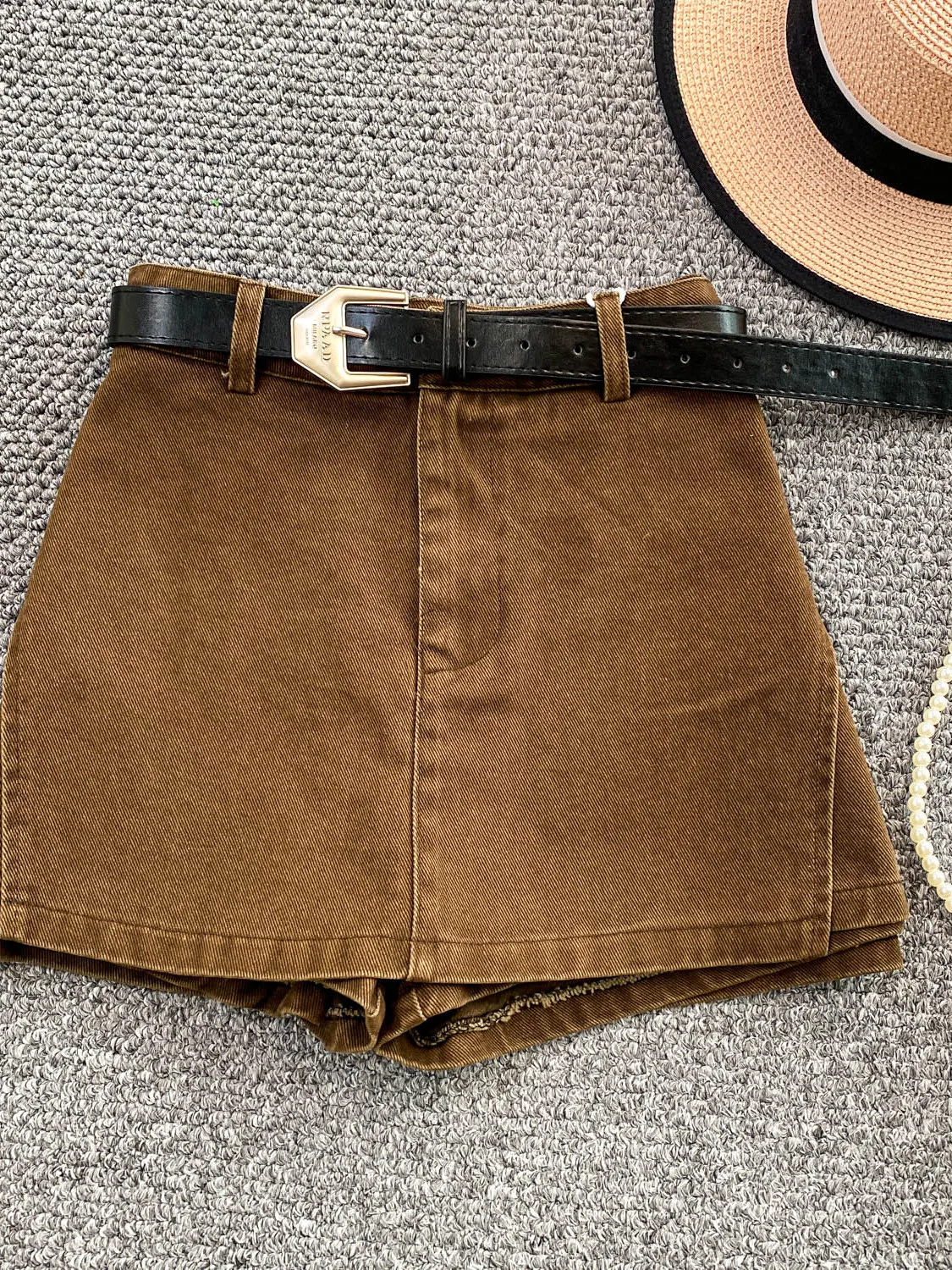 

Brown Denim f Skirt Women's Summer 2025 High Waist Belted Slimming Leg Lengthening orts Hot Pants Korean Sle Commute