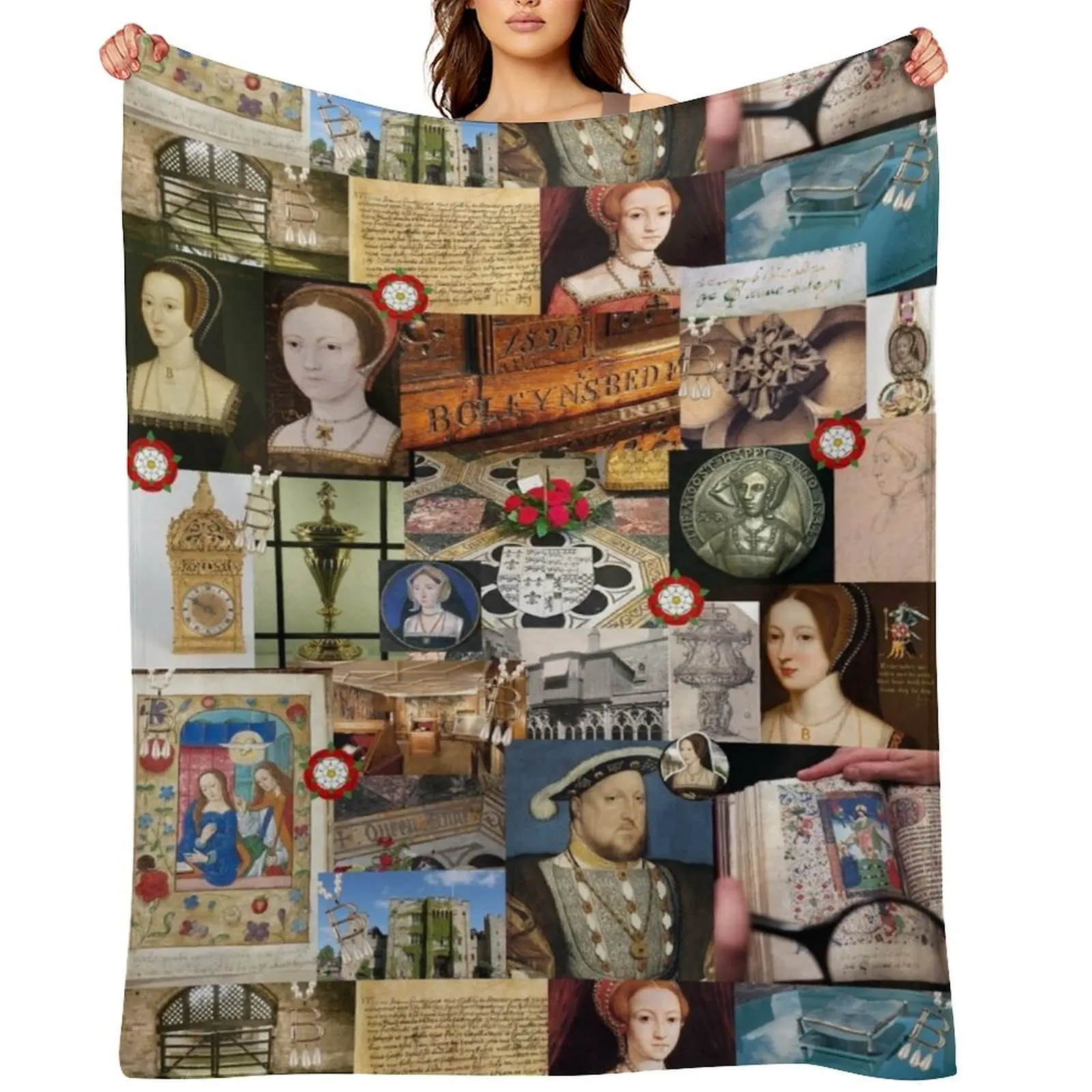 

Anne Boleyn Collage Throw Blanket Quilt bed plaid Large Blankets