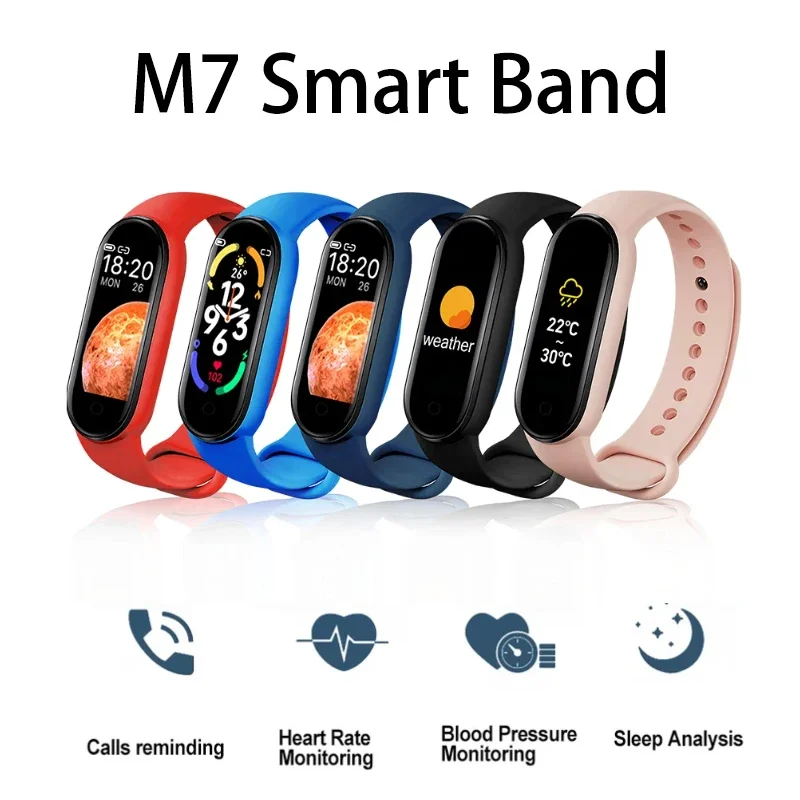 M7 Smart Band Watch Silicone Frequenza cardiaca Fitness Tracker Monitor della pressione arteriosa Smartwatch Sport impermeabile per Mi Band 7