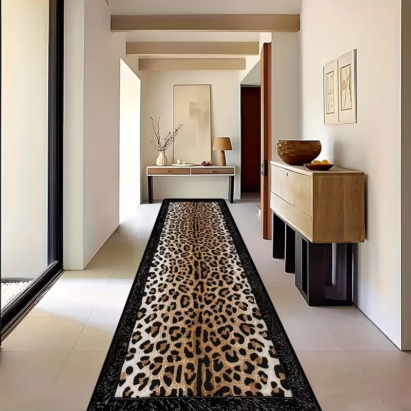 Leopard Long Corridor Carpet Restaurant Lobby Anti Slip Decor Carpet Comfortable Bedroom Long Foot Carpet Living Room Floor Mat