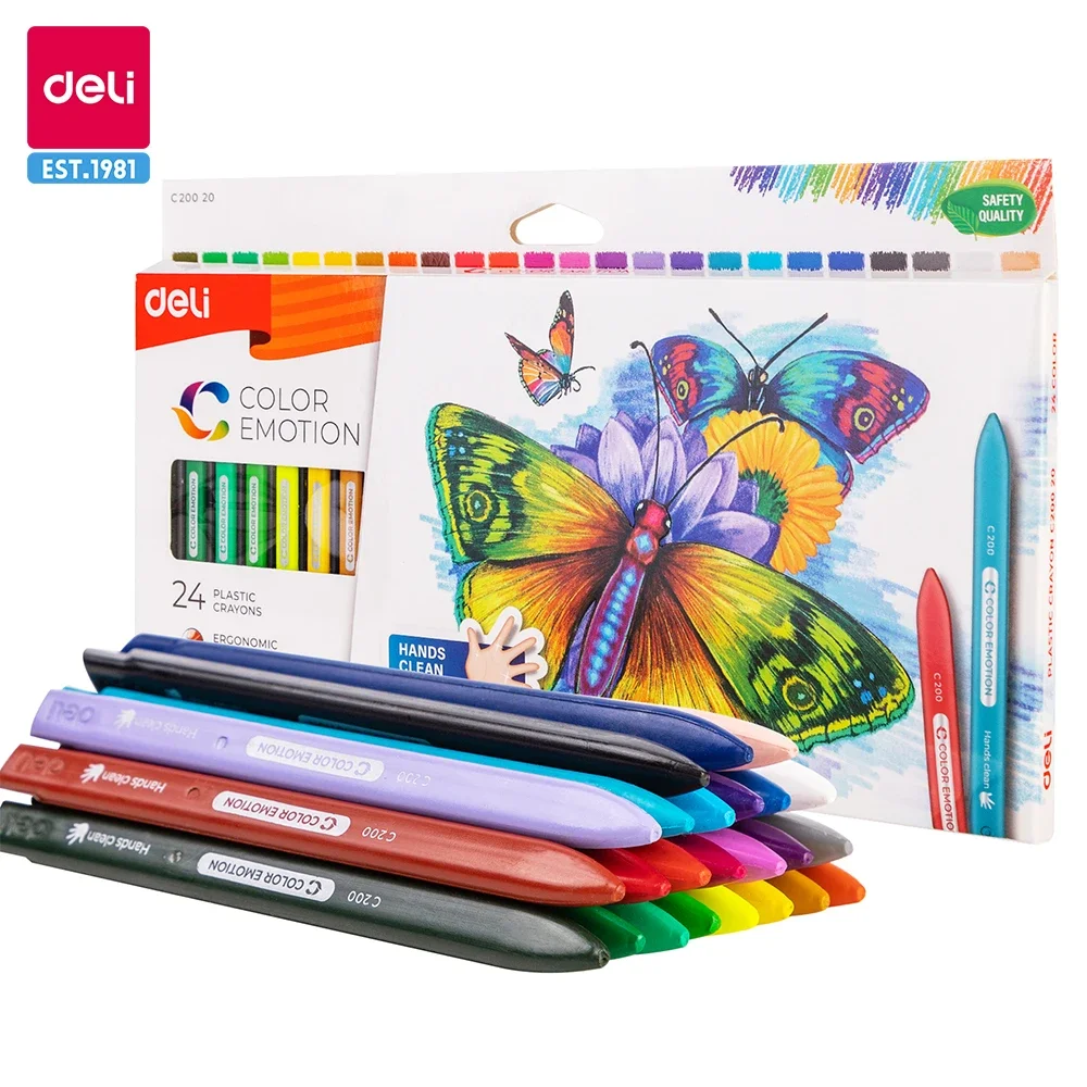 Deli 12/18/24 colori pastello di plastica matita colorante Non tossica lavabile pastelli a cera cancellabili pittura facile da pulire per regalo per bambini