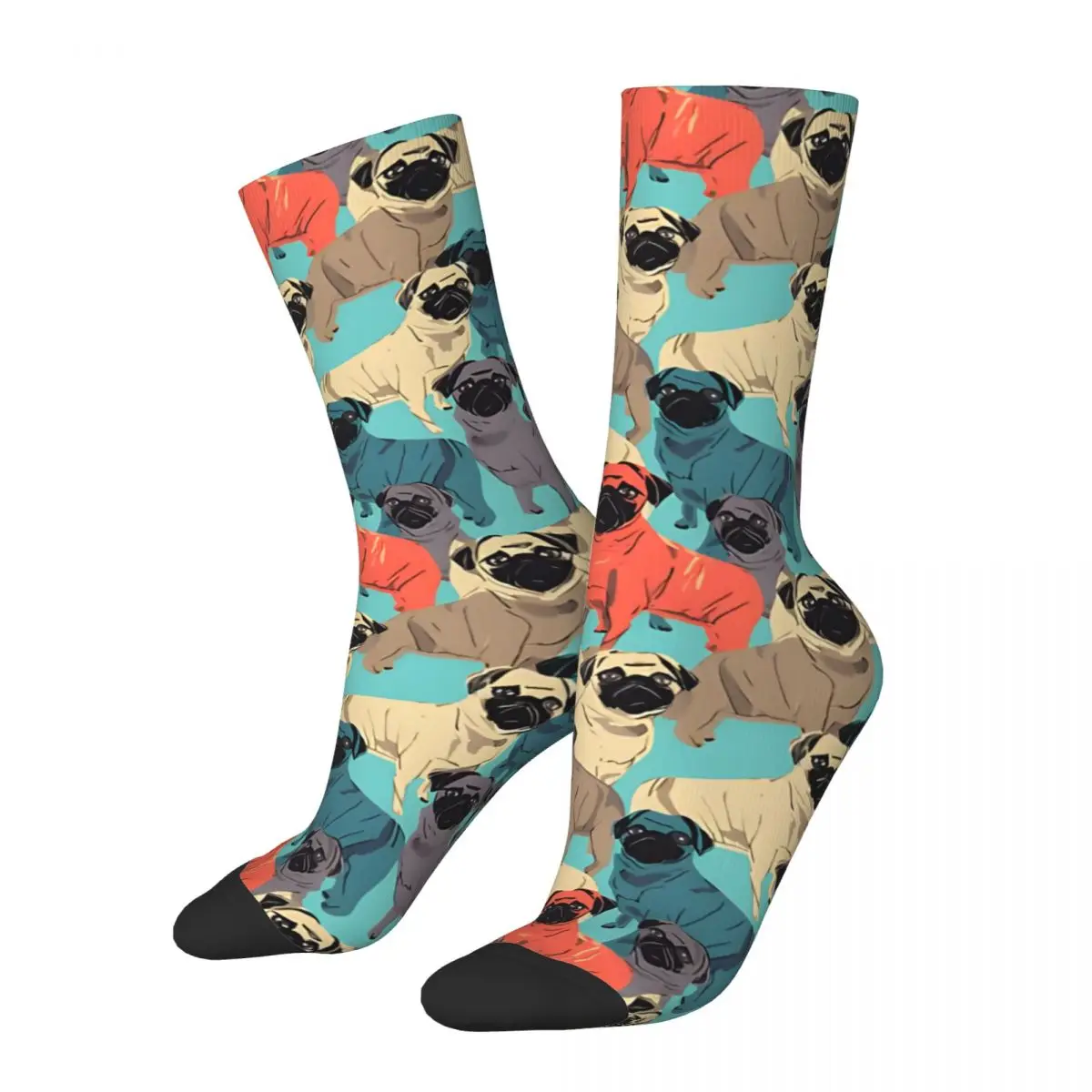 Colorful Pugs Men's Socks Vintage Harajuku Street Style Novelty Seamless Crew Sock