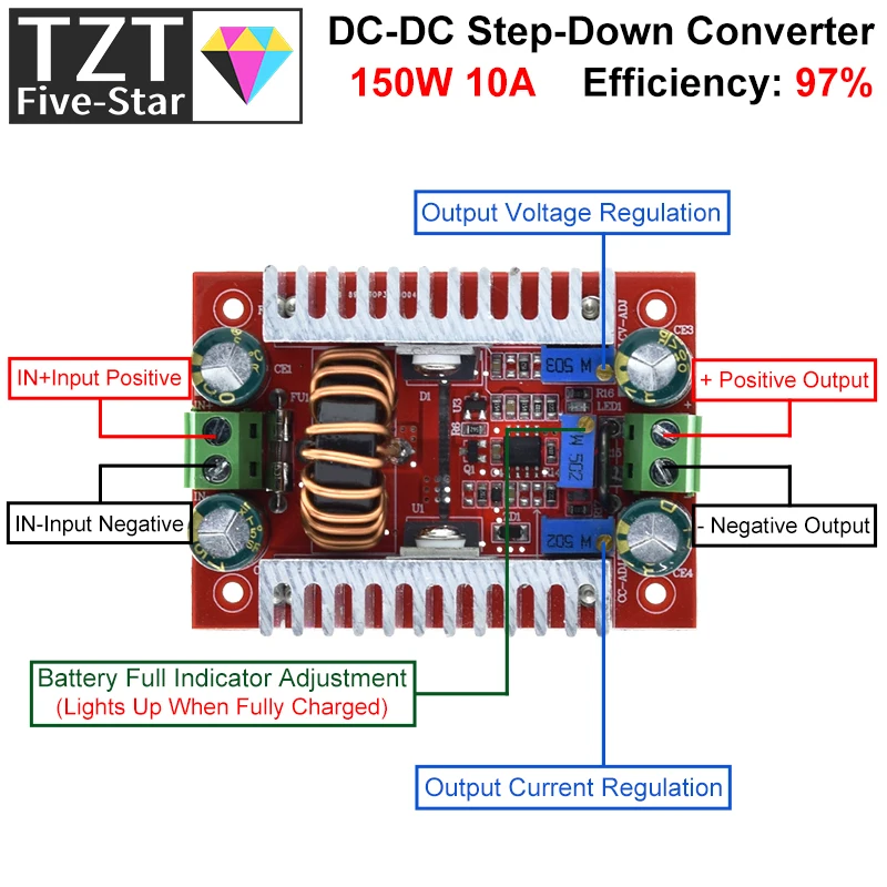 Imagem -03 - Step Down Conversor Fonte de Alimentação Atual Constante Led Driver 540v para 136v Carregador de Bateria com Regulador de Indicador dc 150w 10a