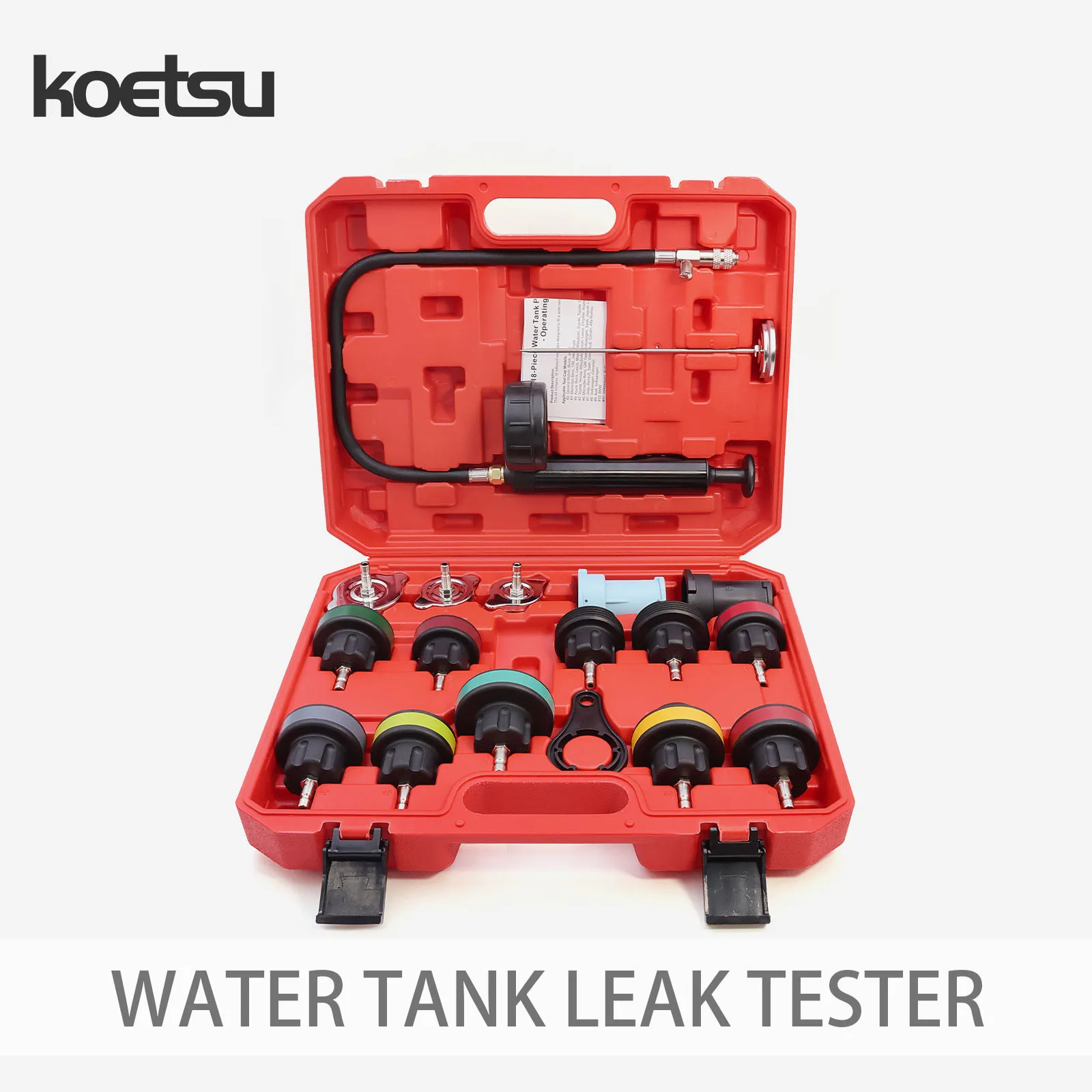 

KOETSU Radiator Leak Tester – 18-Piece Kit for Radiator Inspection, Leak Detector, and Pressure Gauge