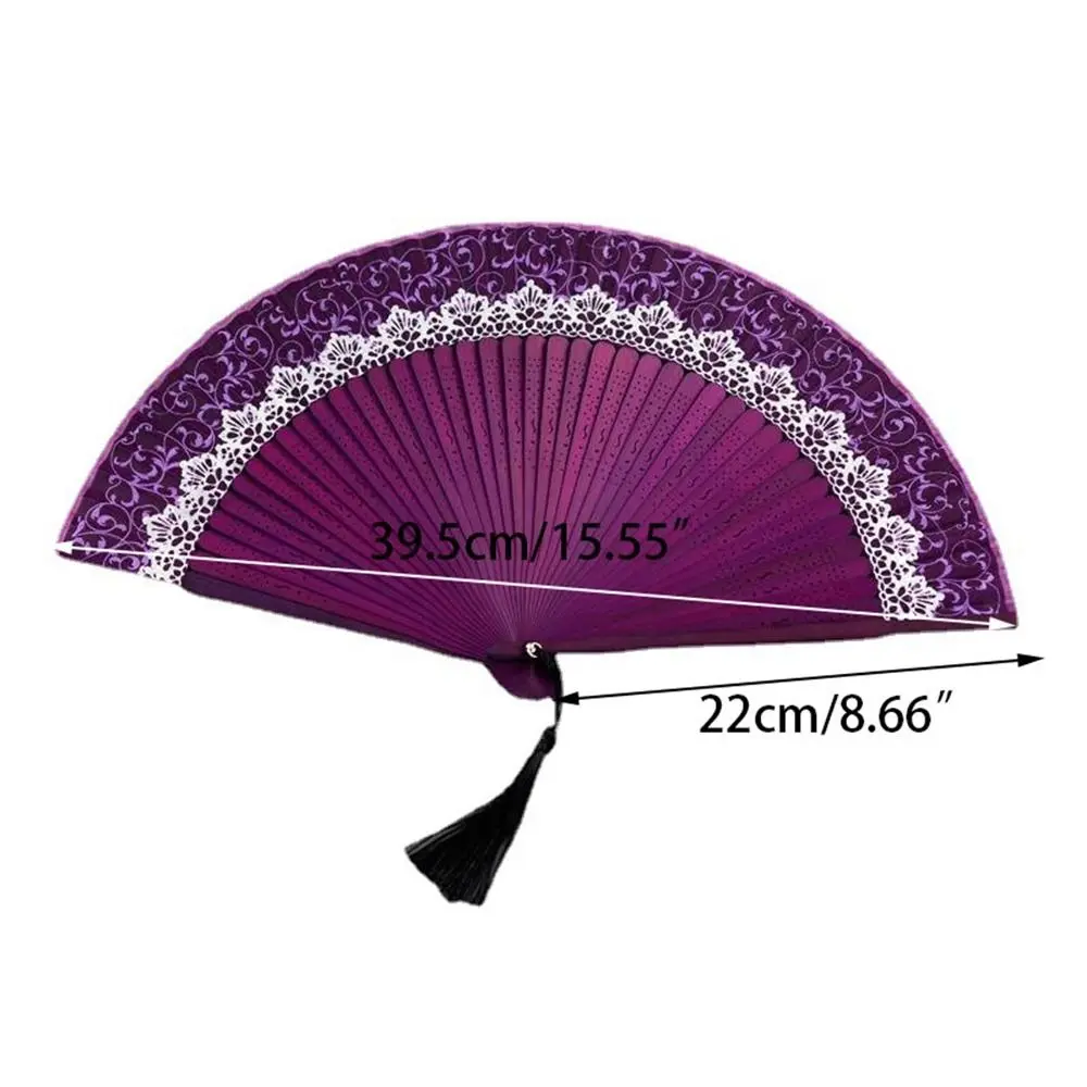 Ancient Folding Folding Fan Change Color Silk Cloth Dance Fan With Tassel Bamboo Home Decor