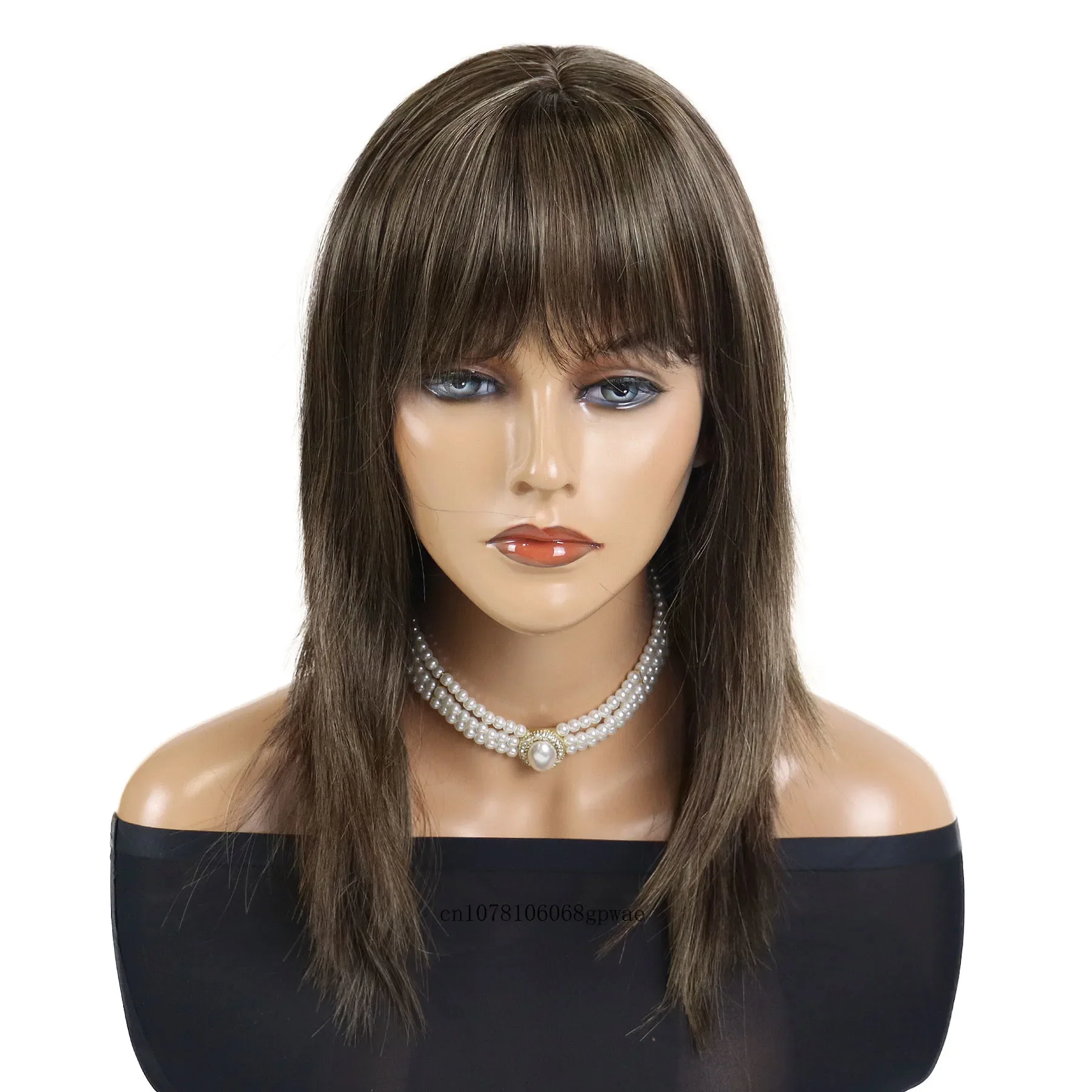 Classic Brown Straight Hairstyle Synthetic Wigs for Women Long Fancy Dress Party Daily Casual Wig with Bangs Adjustable Cap Size