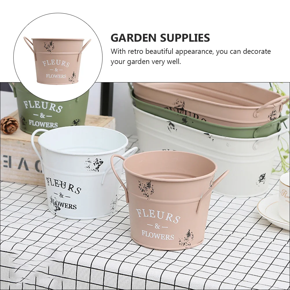 Flowerpot Gardening Planter Bucket Retro Decor Wrought Vintage