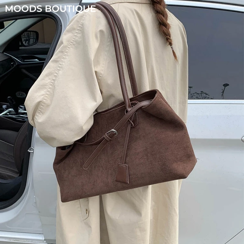 MOODS Retro Women Underarm Shoulder Bags PU Suede Solid Color Large Capacity Shopper Totes 2026 Latest Luxury Designer Handbags