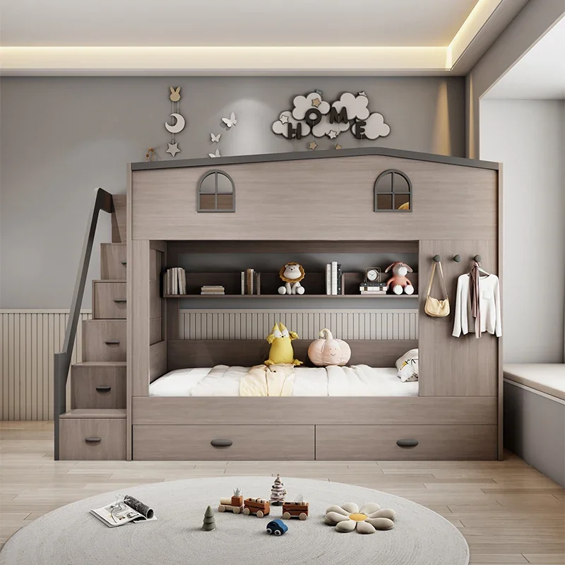 #High Bed With Desk Hut Child Bunk Bed With Desk BedRacks And Frame 135x190cm Modern Complete Bedroom Furniture Upholstered Beds