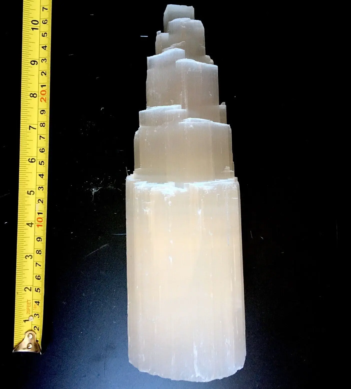 

Natural Selenite White Stone Paste Tower Column Crystal Ore Home Office Decoration Mineral Degaussing Ornaments (Colored Lamp）