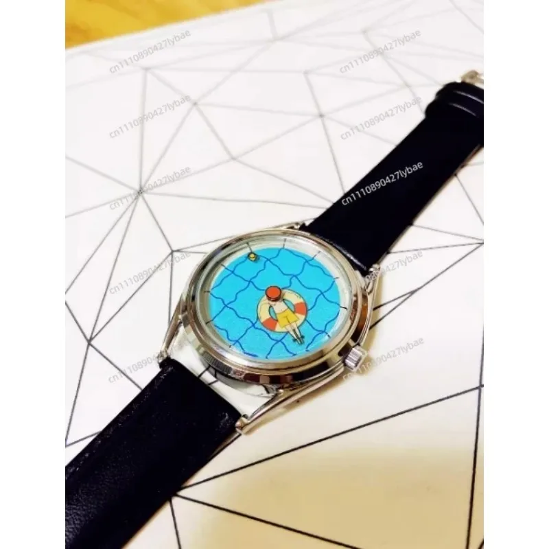 Minimalist Watch - Gift, Swimming Hands, Neutral Metal Strap