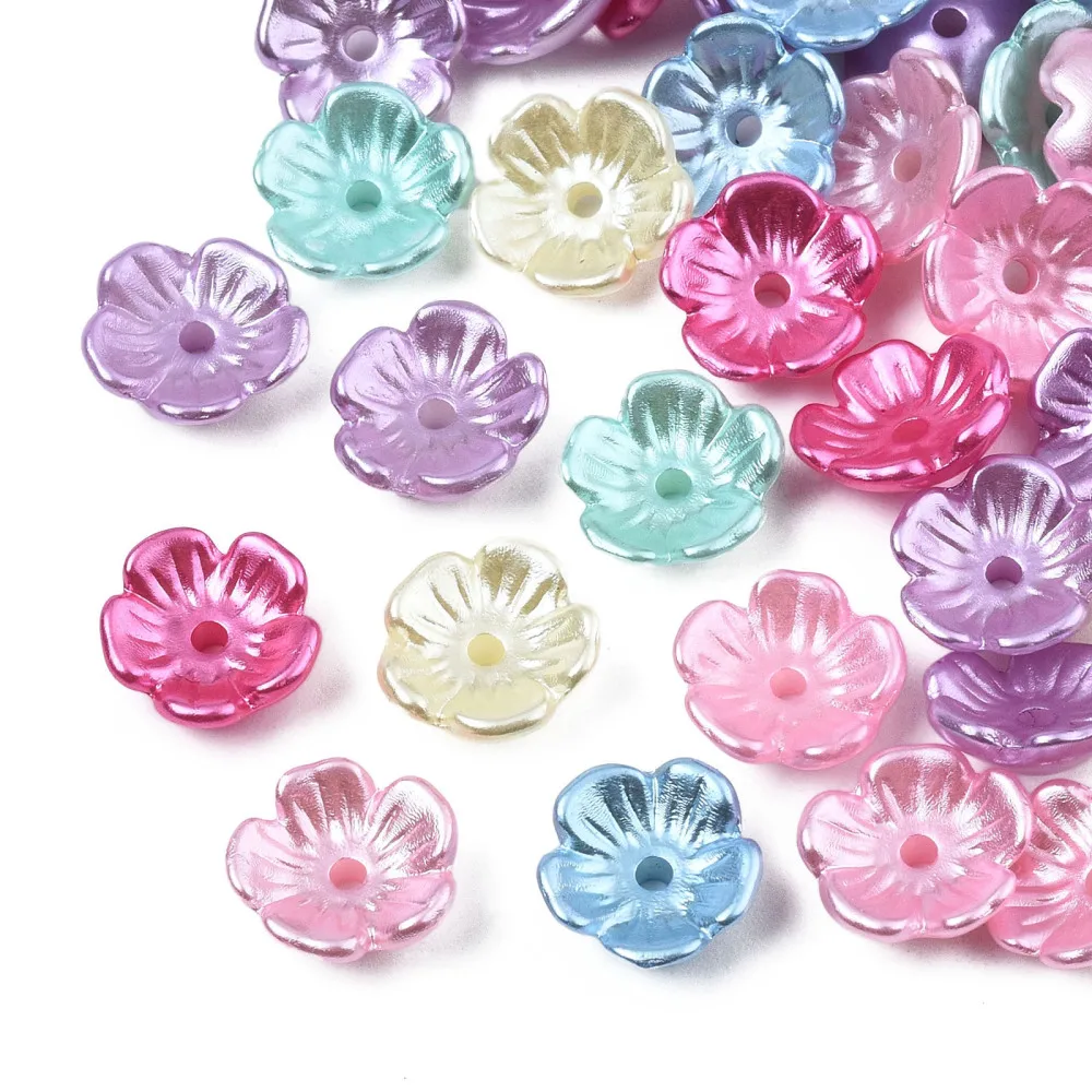 

1000pcs Flower Bead Caps Resin Imitation Pearl Bead Cap Mix Color for jewelry making DIY bracelet necklace End Decor Accessories