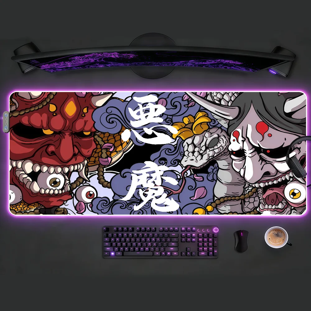

Japanese samurai devil black ghost face Mouse Pad RGB Led Gaming Bedroom Office Desk Non-Slip Mat Waterproof Large