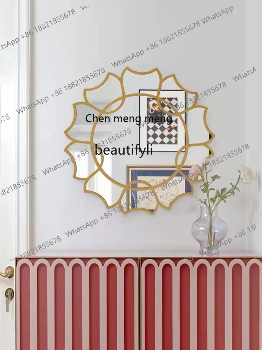 New arrive European decorative round  sub-wall led mirror restaurant background wall art  creative entrance fireplace wall mirro