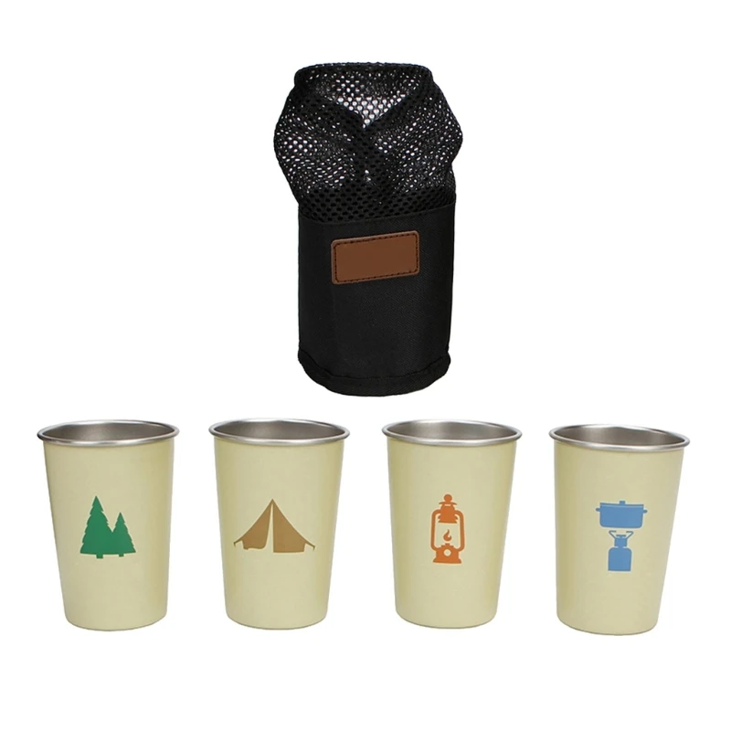 4pcs Stackable Camping Cup Stainless Steels Drinking Cups Outdoor Travel Cups