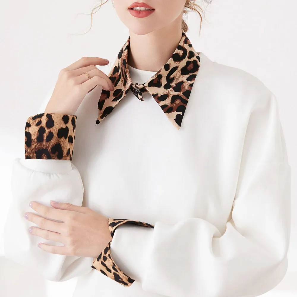 

Detachable Leopard Print Shirt Fake Collar Comfortable Commute Fake Hand Sleeves Easy To Wear Blouse Collars False Wrist Cuffs