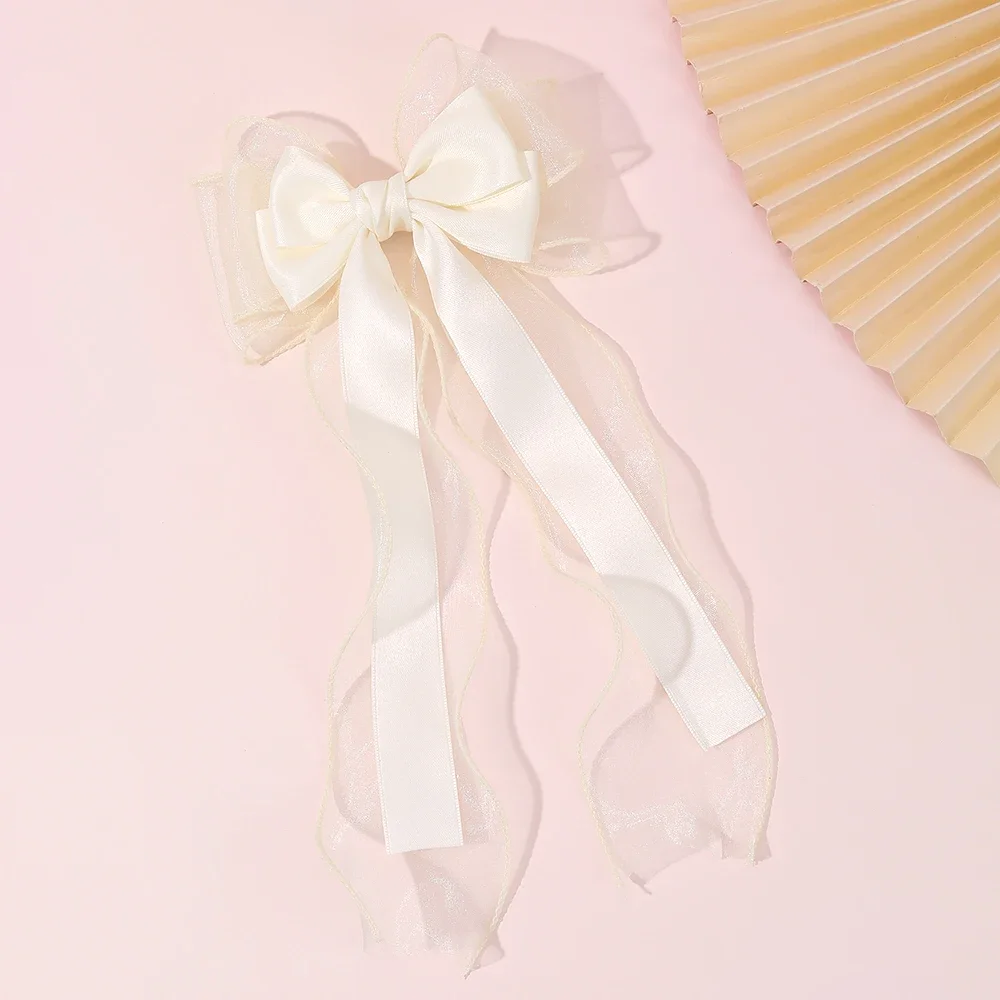 Mädchen-Haarspange aus Chiffon mit Schleife, elegante Haarspangen mit langem Band für Kinder, Hochzeit, Abschlussball, Alltag, französischer Stil, Haar-Accessoires – Detail 13