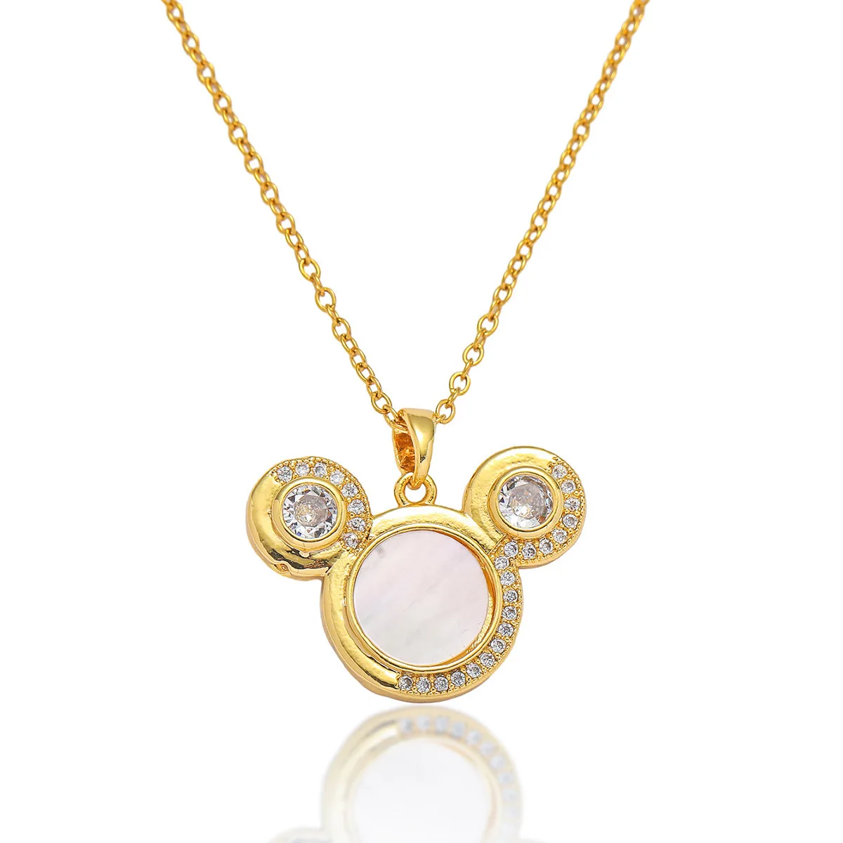 Stainless Steel Chain Disney Cute Shell Zircon Mickey Mouse Pendant Necklaces for Women Girls Fans Collar Accessory Jewelry Gift