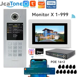 Jeatone Tuya Smart Life Videocitofono WiFi wireless da 7 pollici Interruttore POE domestico Sistema citofonico per porte di grandi dimensioni Supporto Password RFID