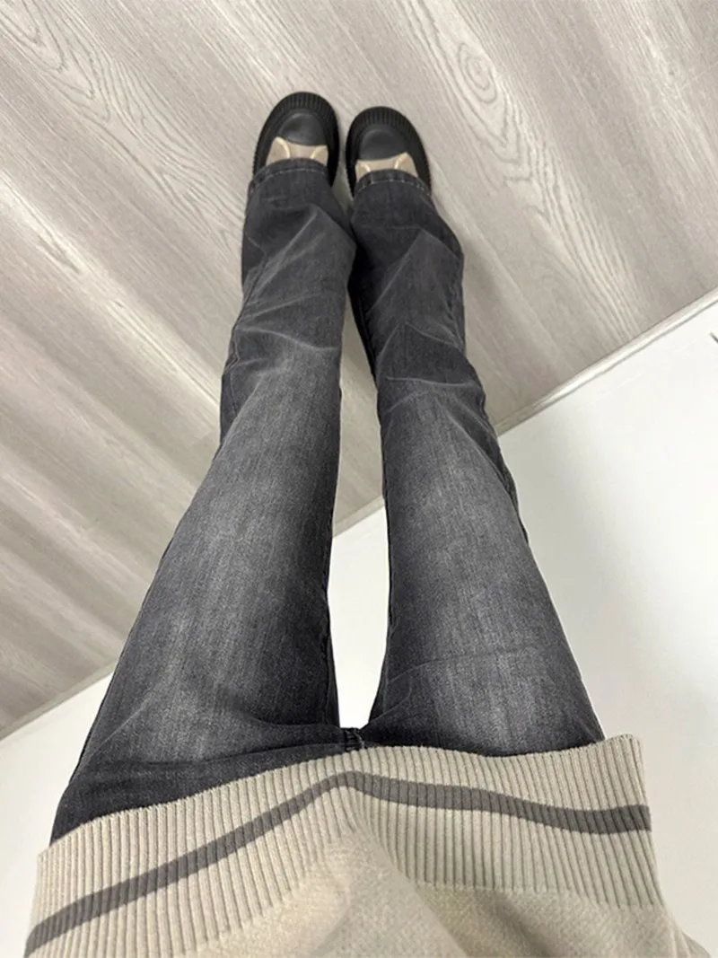 

American Style High Waist Denim Jeans Women's Spring Autumn Long Black Bell Bottoms Leg Lengthening Slimming Micro Flared Pants