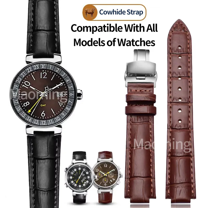 

Crocodile Patterned Genuine Cowhide Strap 22mm Strap Butterfly Buckle Strap for Various Watch Models