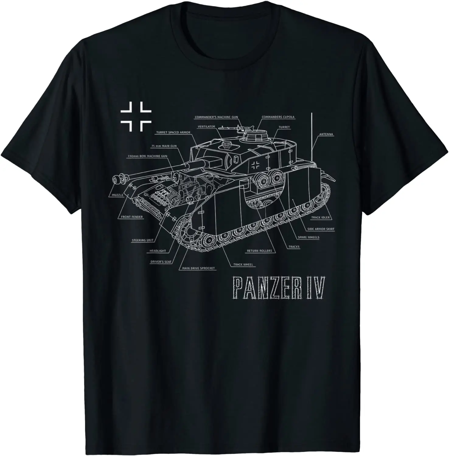 WWII German Tank Panzer IV Engineering Blueprint T-Shirt. Summer Cotton O-Neck Short Sleeve Mens T Shirt New S-3XL