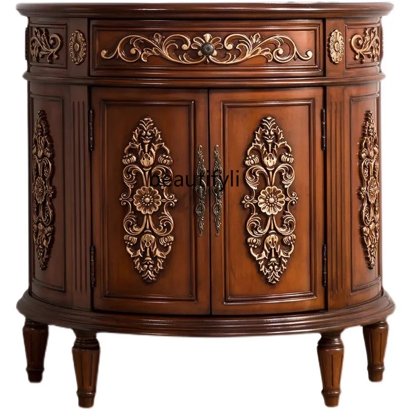 European-style entrance cabinet Solid wood American-style rural semi-circular locker decorated   retro entrance table