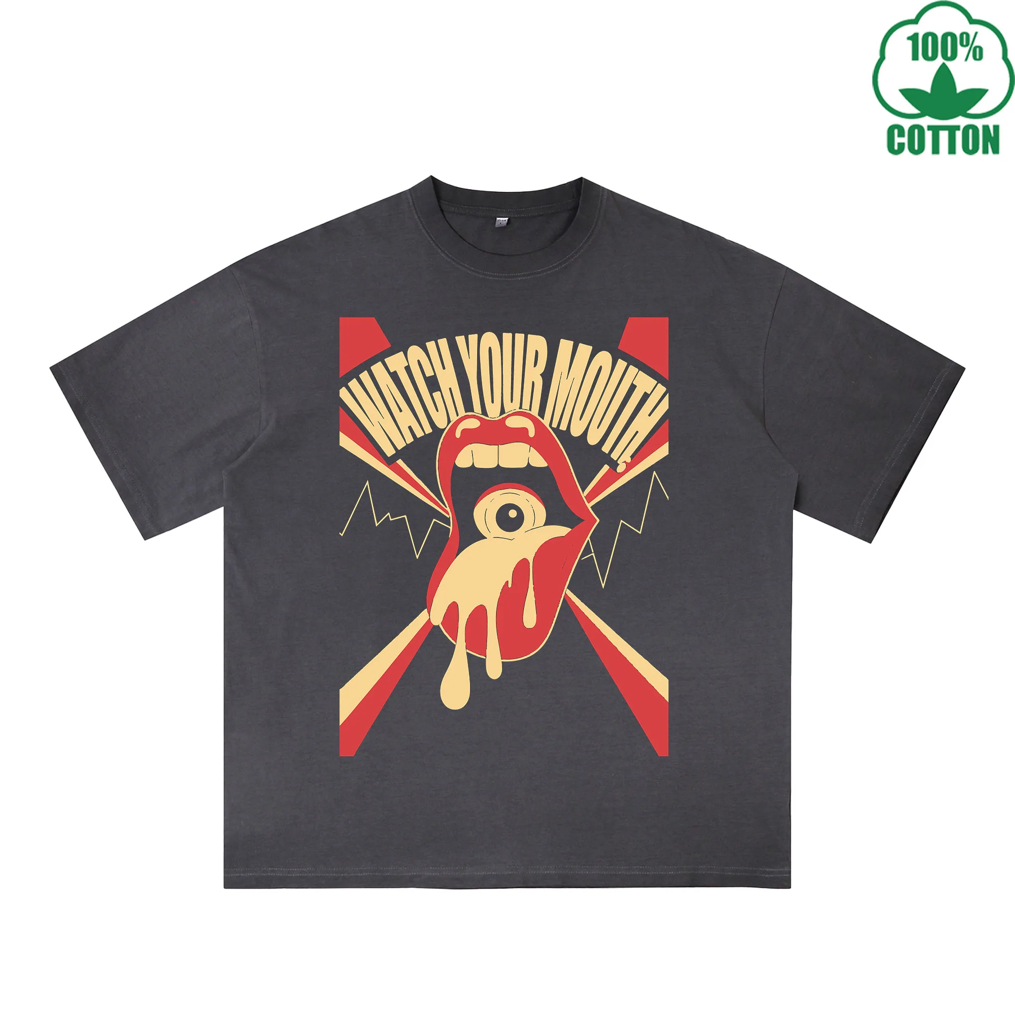 

WATCH YOUR Printed Dirty WashT-Shirt 230G Multicolor Loose Trendy Fashionable 100%Cotton Short Sleeve Top