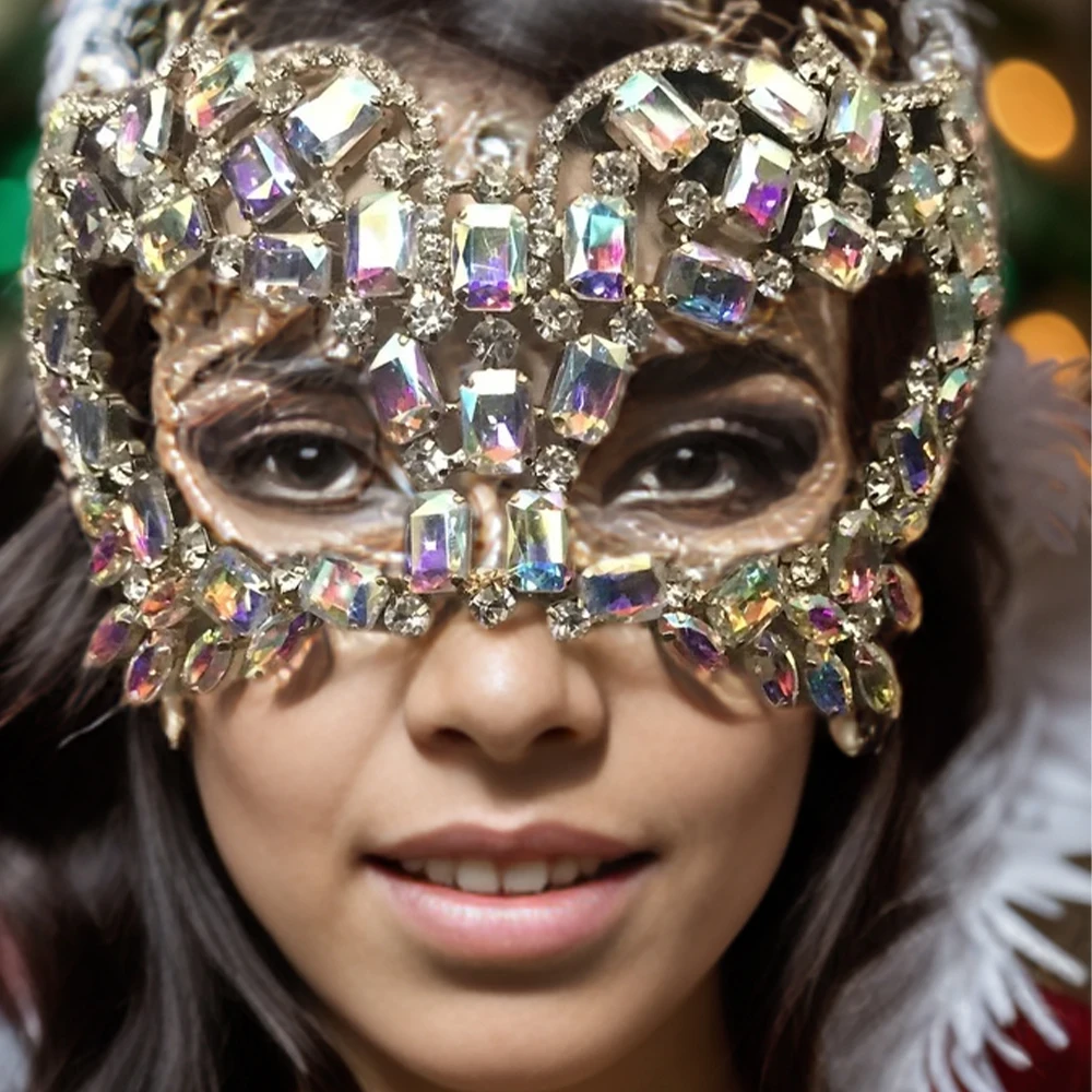 Stonefans Square strass Mask Masquerade Halloween per le donne accessori per feste Costume Sexy Crystal Half Face Mask Jewelry