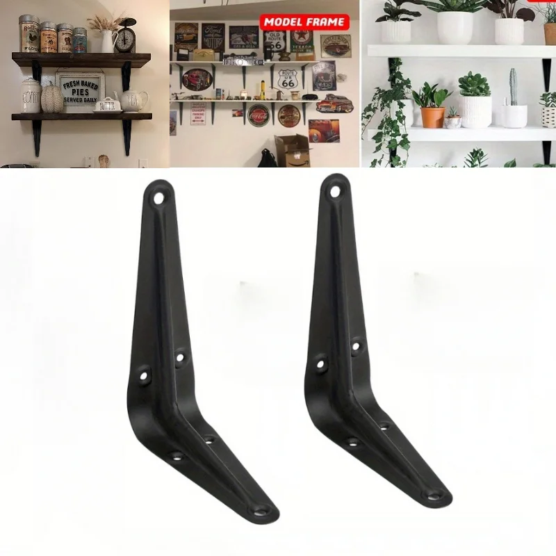 2PCS Shelf L-Brackets 8 Inch Floating Shelf Bracket Heavy Duty Black Steel for Decorative Wall Mount Joint Angle with Screws