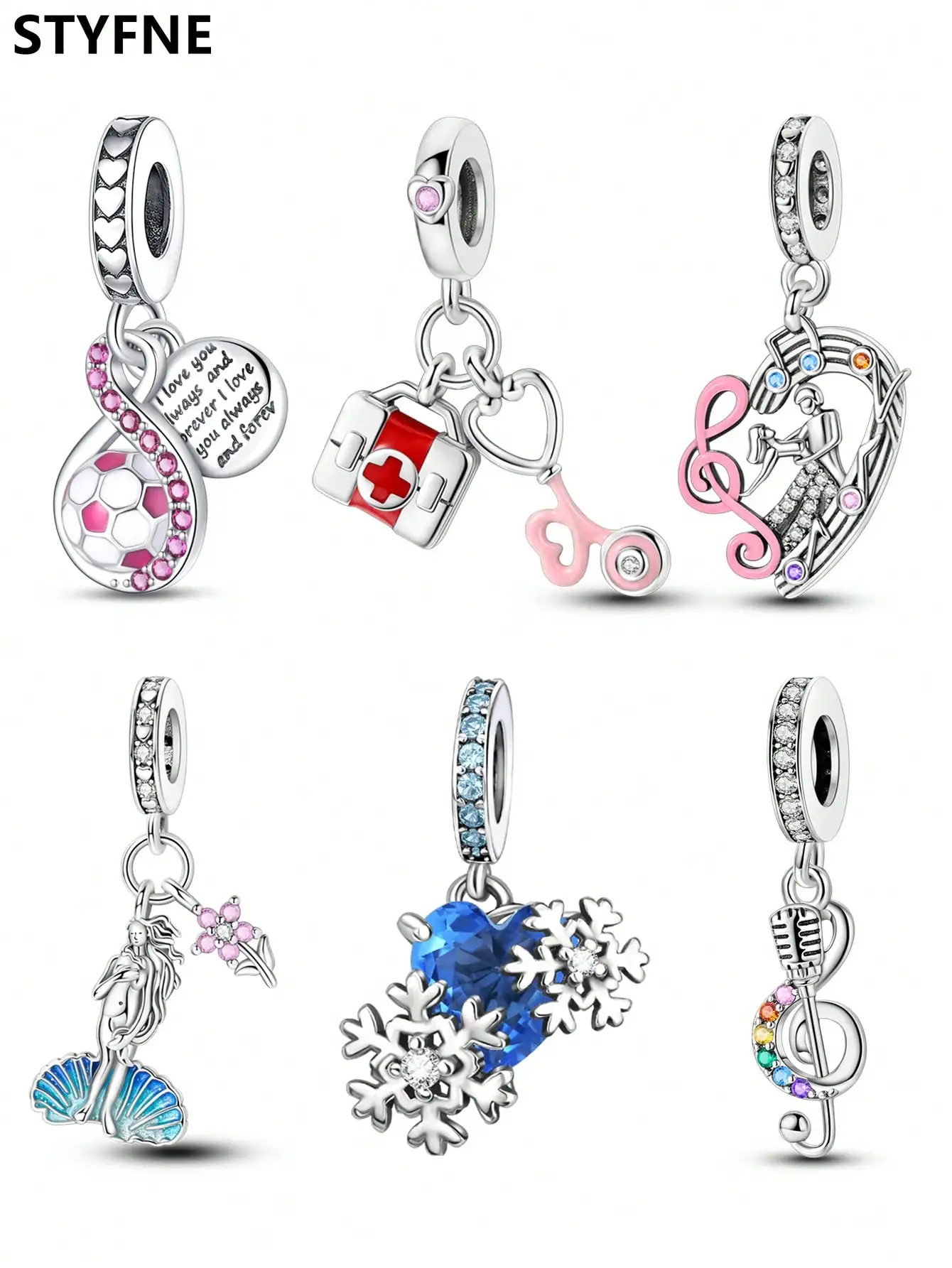 925er Silber vergoldet, Original-Charms, musikalisches Symbol, Schneeflocken-Perlen, passend für Armbänder, Damenschmuck, Geschenk