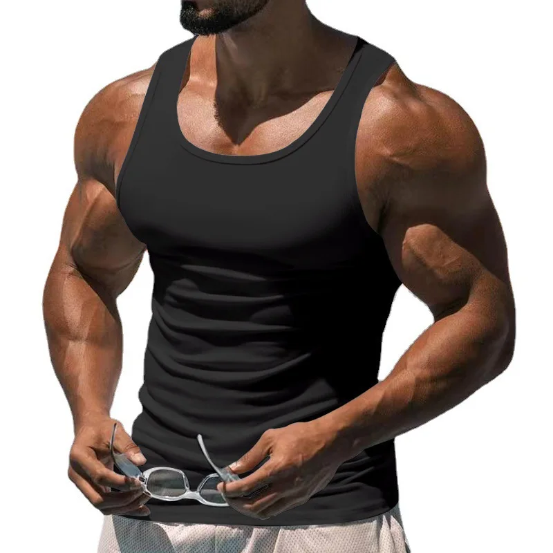 2026 European and American Summer Fitness Training Vest Men's  Solid Color Men's Thin I-Shaped Vest Men's