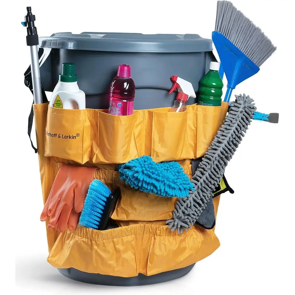 

Heavy-Duty Vinyl Caddy Bag for 32-55 Gallon Trash Cans | XL Commercial Apron | Cleaning Organizer (2 Pack)