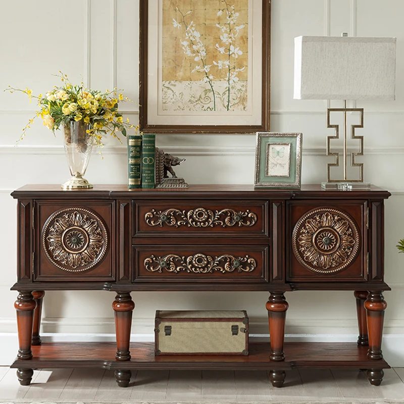 Country Console Long T View Table Carved Vintage Side Table