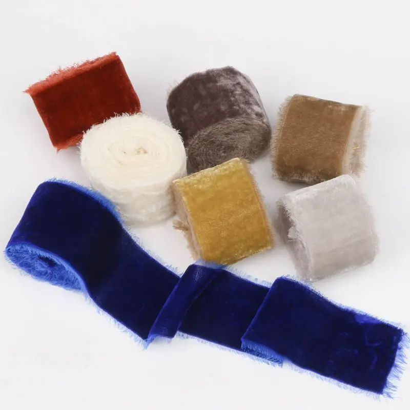 

1M/roll Flocking Hand Teared Velvet Ribbon Diy Cake Gift Decoration Wedding Invitation Bracelet Flower Hand Teared Velvet Ribbon