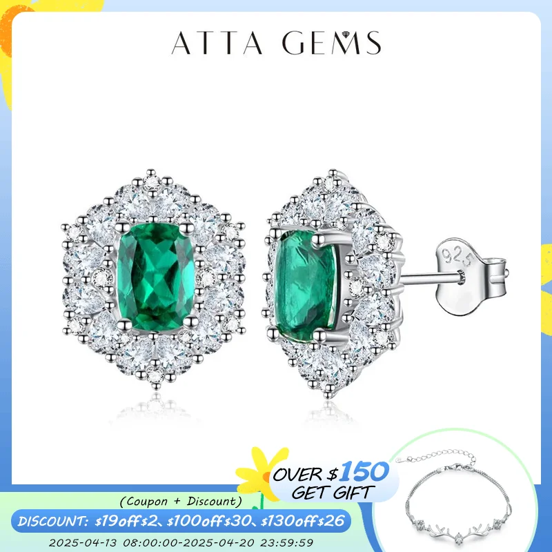 ATTAGEMS 100% 925 Sterling Silver Emerald  Zircon Gemstone Engagement Luxury Earrings For Women Girls Fine Jewelry