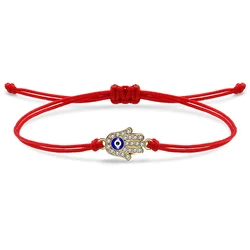 Zinc Alloy Hamsa Hand Of Fatima Blue Nazar Evil Eye Lucky Charm Bracelet Women Red Blue Grey String Handmade Chic Jewelry Gift