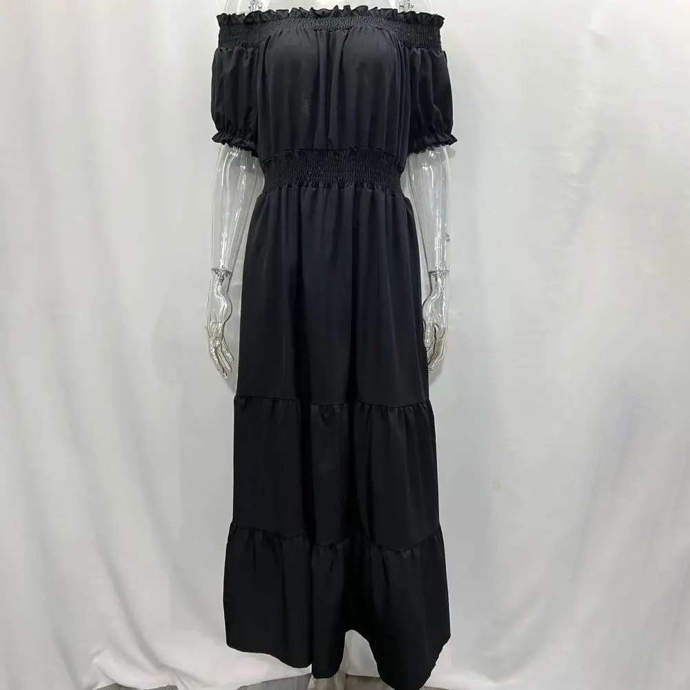 Schöne lässige Slash Neck Beach Maxi kleid feine Nähen Handwerk Sommerkleid Nähen großen Saum Urlaub Kleidung