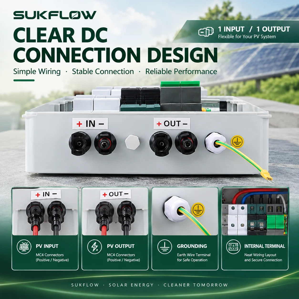 SUKFLOW Solar Photovoltaic PV Combiner Box With Lightning Protection 1 Input 1 Out DC 600V Fuse MCB SPD Waterproof Box IP65