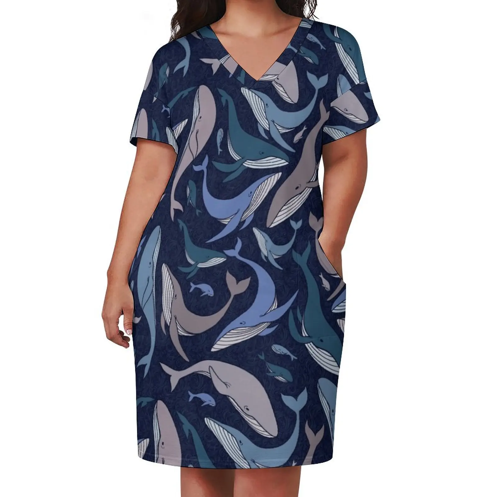 School of whales Loose Pocket Dress elegant party dress for women 2024 Beachwear