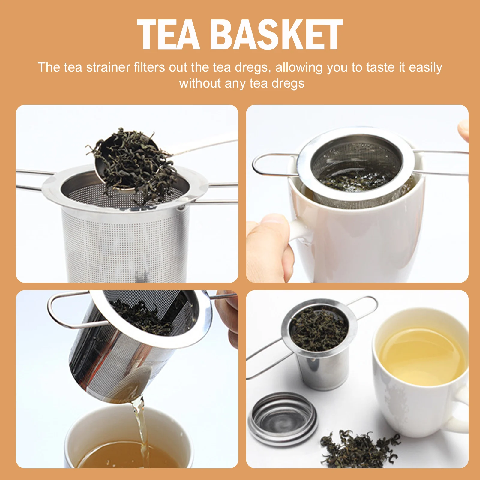 

2Sets Essential Tea Lover Tool Stainless Steel Strainer Filter Easy Tasting Without Dregs Home Office Use