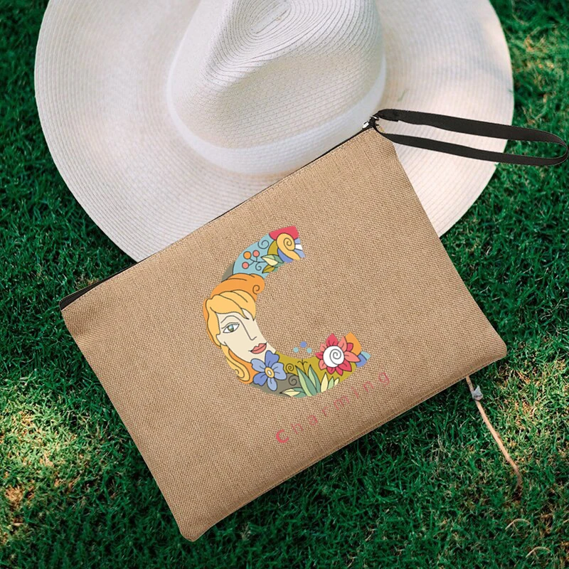 Bolsa personalizada con iniciales de patrón de dibujos animados, organizador de ilustración, almacenamiento, bolso de mano para inodoro de bebé para Mujer