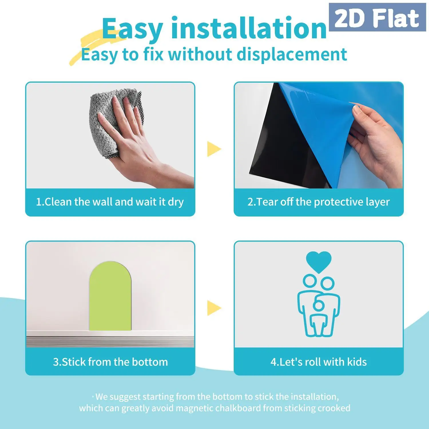 1 قطعة ملصق حائط على شكل سبورة بيضاء مقوسة قابلة للفصل باللون الأخضر الفاتح، ديكور غرفة المعيشة وغرفة النوم