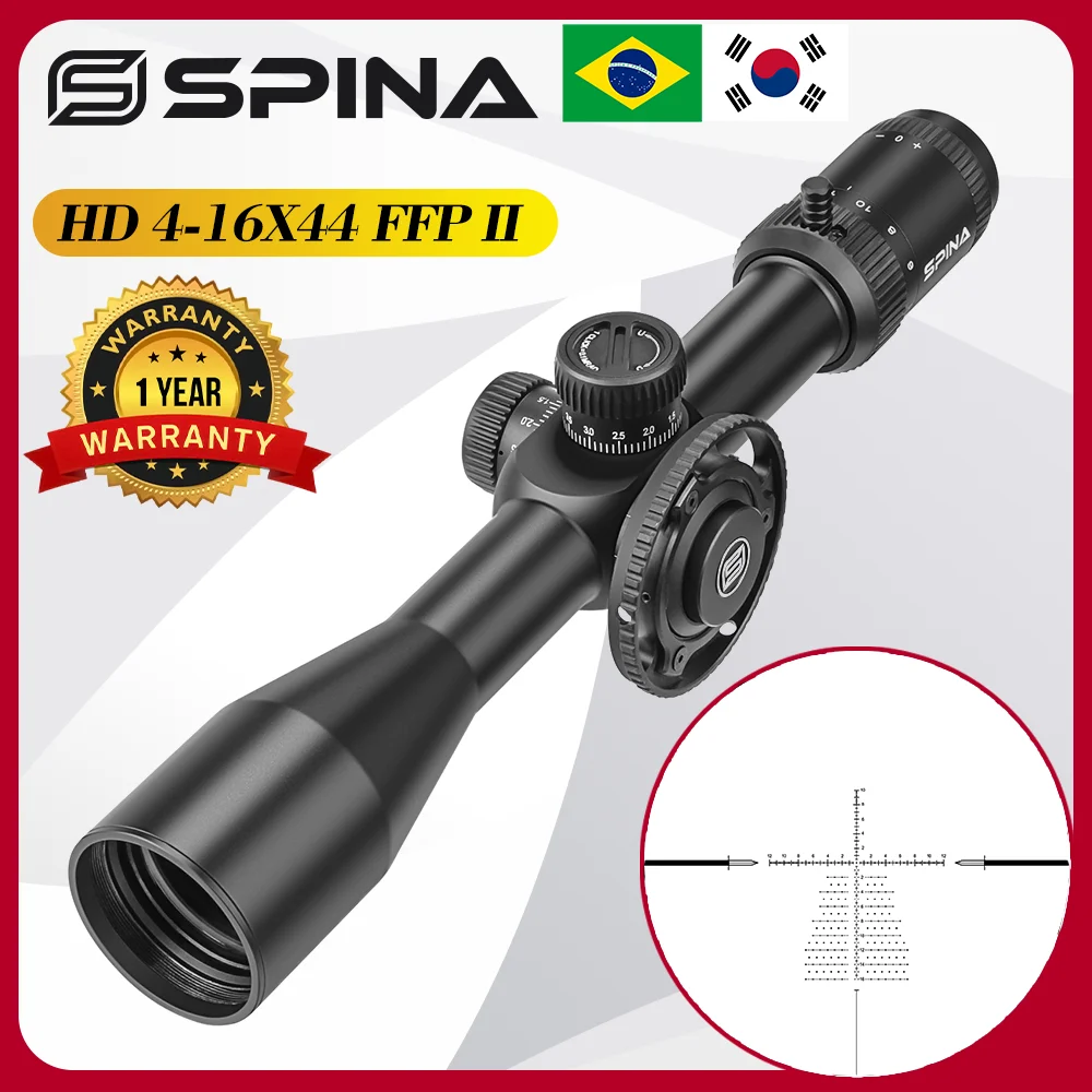 

SPINA OPTICS HD 4-16x44 FFP Tactical Hunting Rifle Scope 1/10 MIL Side Parallax Sight Collimator Glass Etched Reticle Luneta.308