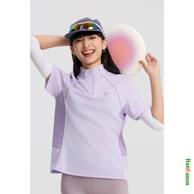 

Женская быстросохнущая футболка для тренировок с коротким рукавом: эластичная, дышащая, легкая, для бега и фитнеса, с воротником-стойкой