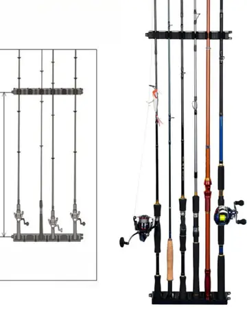 1Pcs Fishing Rod Storage Rack 6 Holes Wall-mounted Fishing Pole Holder Bracket Vertical & Horizontal Display Fixed Frame